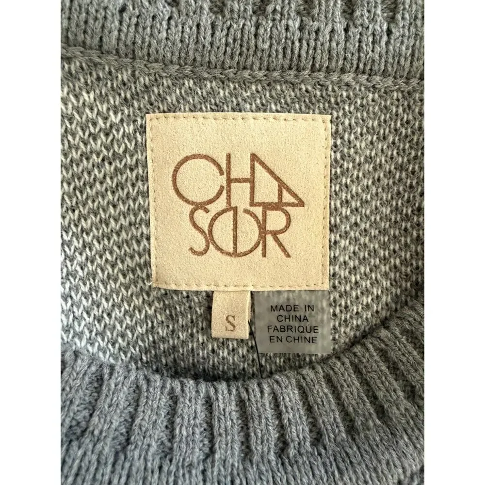 Chaser NWT Women’s Gray & White Heart Knit Pullover Sweater Cozy Crewneck Medium